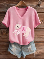 Women's Pink Breast Cancer Awareness Kitten T-Shirt