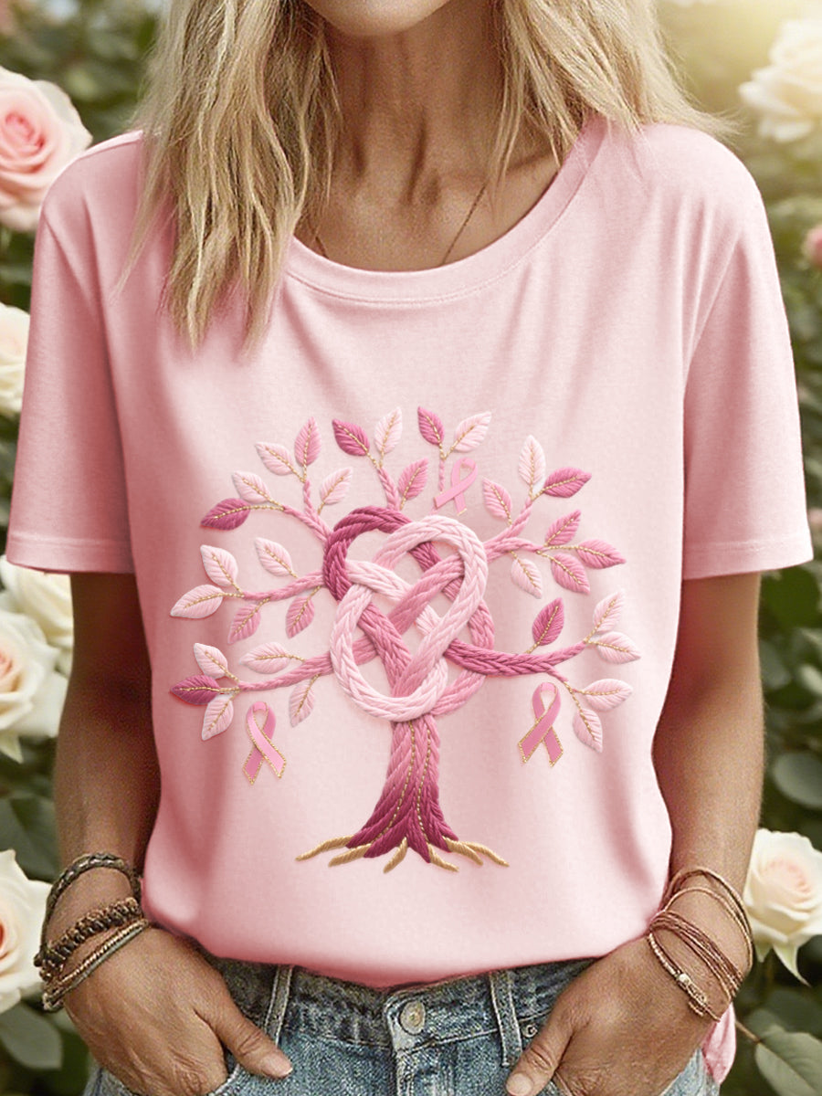 Women's Pink Tree of Life Embroidered T-Shirt gracestitchs