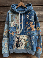 Women's Artistic Cat Print Casual Pocket Hoodie gracestitchs