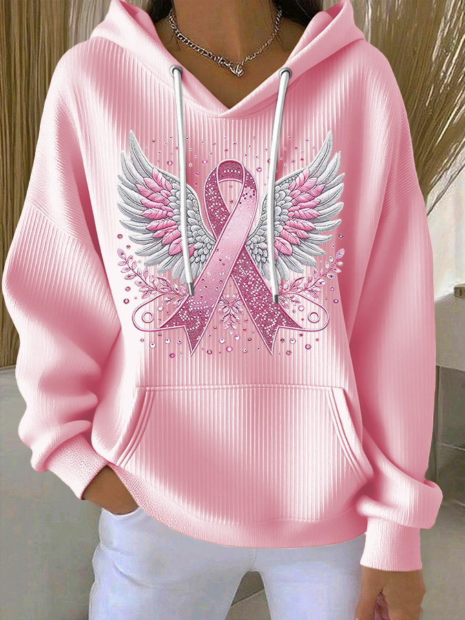 Women's Breast Cancer Awareness Floral Art Hooded Sweatshirt gracestitchs