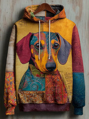 Vintage Patchwork Dog Print Art Casual Hoodie gracestitchs