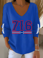 Women's Go Buffalo Football Fans Lovers Gameday Casual V-Neck Ribbed Top