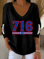Women's Go Buffalo Football Fans Lovers Gameday Casual V-Neck Ribbed Top
