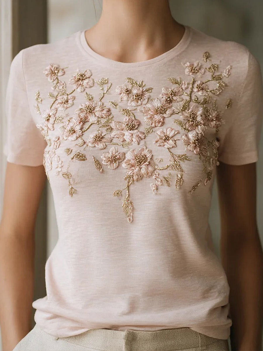 Women's Breast Cancer Awareness Pink Floral Print T-Shirts gracestitchs