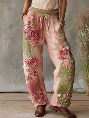 Women's breast cancer pink floral casual pants gracestitchs