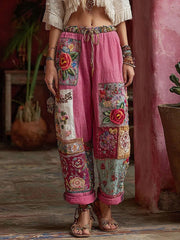 Women's breast cancer pink floral casual pants gracestitchs