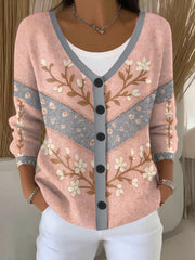 Women's Breast Cancer Pink Floral Print Cardigan gracestitchs