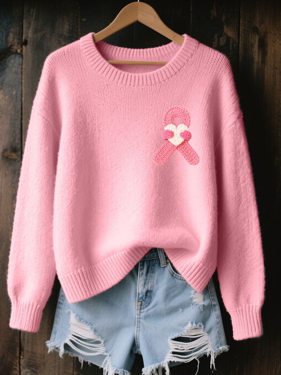 Women's Pink Ribbon Print Casual Top gracestitchs