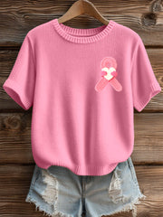 Women's Pink Ribbon Print Casual T-shirt
