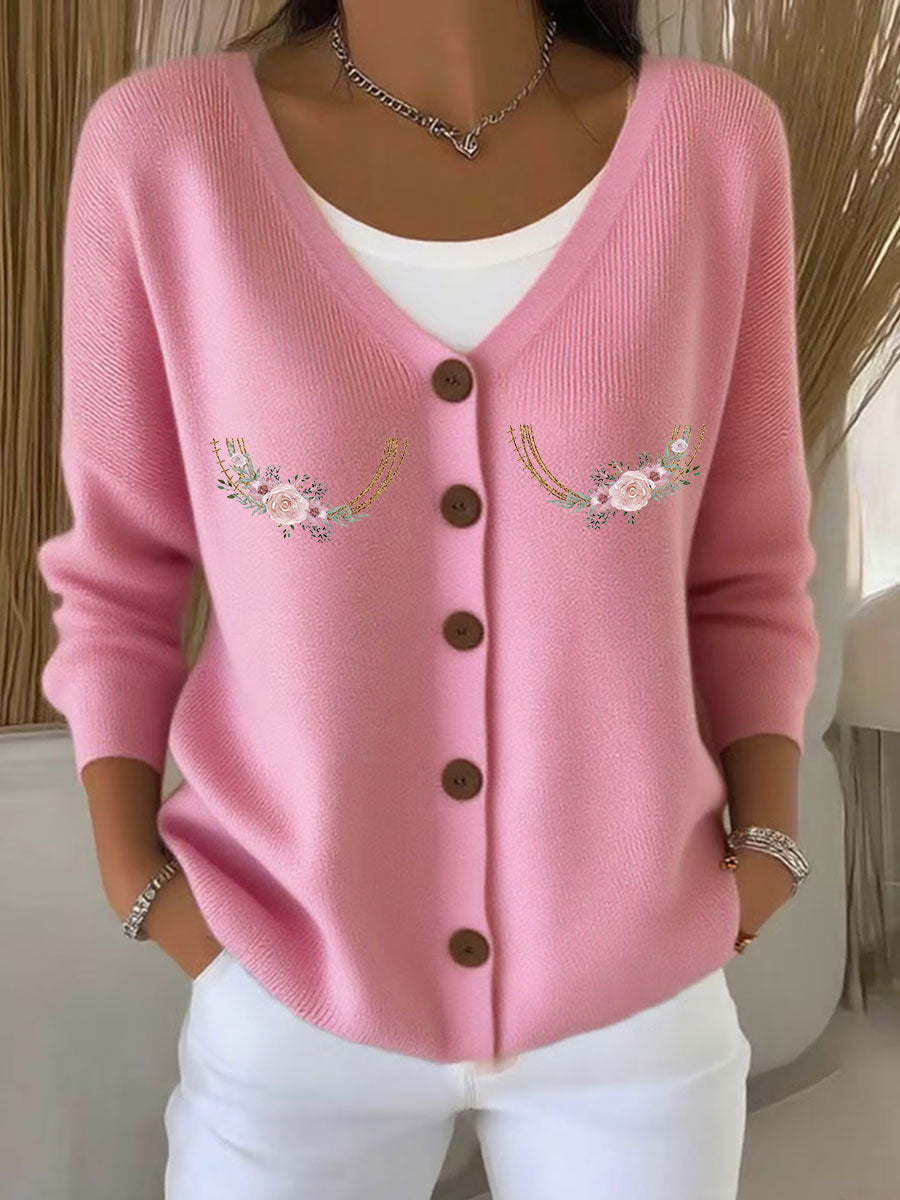 Women's Breast Cancer Awareness Print Casual Cardigan gracestitchs
