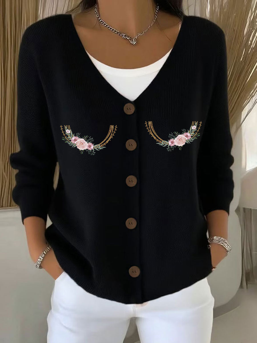 Women's Breast Cancer Awareness Print Casual Cardigan gracestitchs