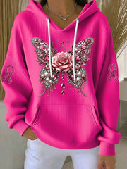 Women's Breast Cancer Awareness Pink Butterfly Print Casual Sweatshirt