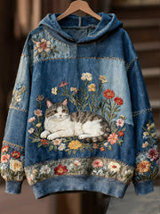 Women's Casual Patchwork Cat Print Hoodie gracestitchs