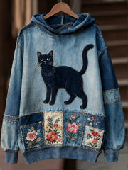 Women's Casual Patchwork Cat Print Hoodie gracestitchs