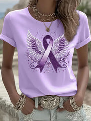 Women's Purple Ribbon Print Casual T-shirt gracestitchs