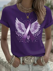 Women's Purple Ribbon Print Casual T-shirt