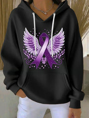 Women's Purple Ribbon Print Casual Hoodie
