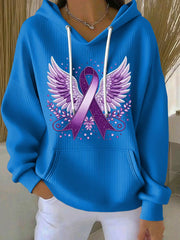 Women's Purple Ribbon Print Casual Hoodie gracestitchs