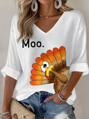 Women's Retro Thanksgiving GOBBLE Print Waffle T-shirt