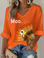 Women's Retro Thanksgiving GOBBLE Print Waffle T-shirt