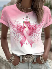 Women's Breast Cancer Awareness Print Round Neck T-Shirt