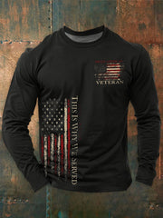 Men's Proud American Veteran long sleeve round neck T-shirt
