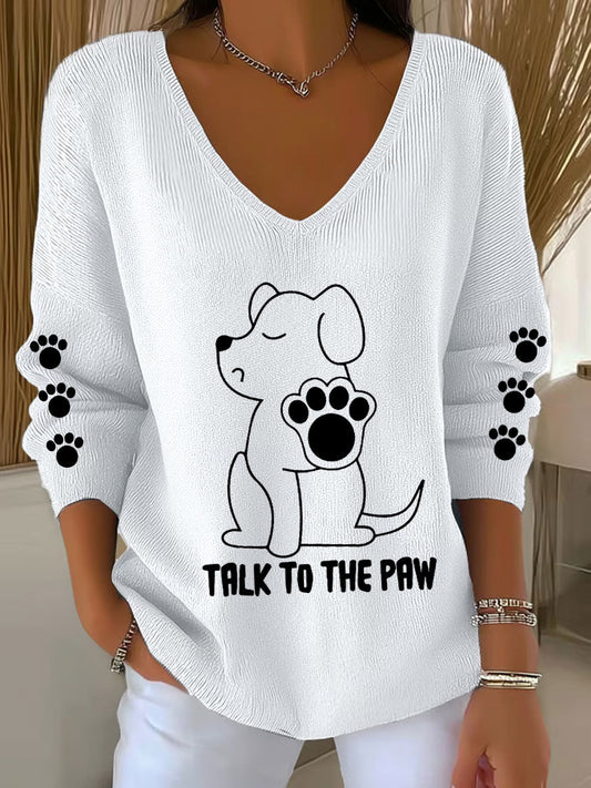 Women's Talk To The Paw Dog V-neck Tops gracestitchs
