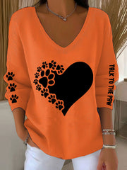 Women's Talk To The Paw Dog V-neck Tops gracestitchs