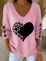Women's Talk To The Paw Dog V-neck Tops gracestitchs