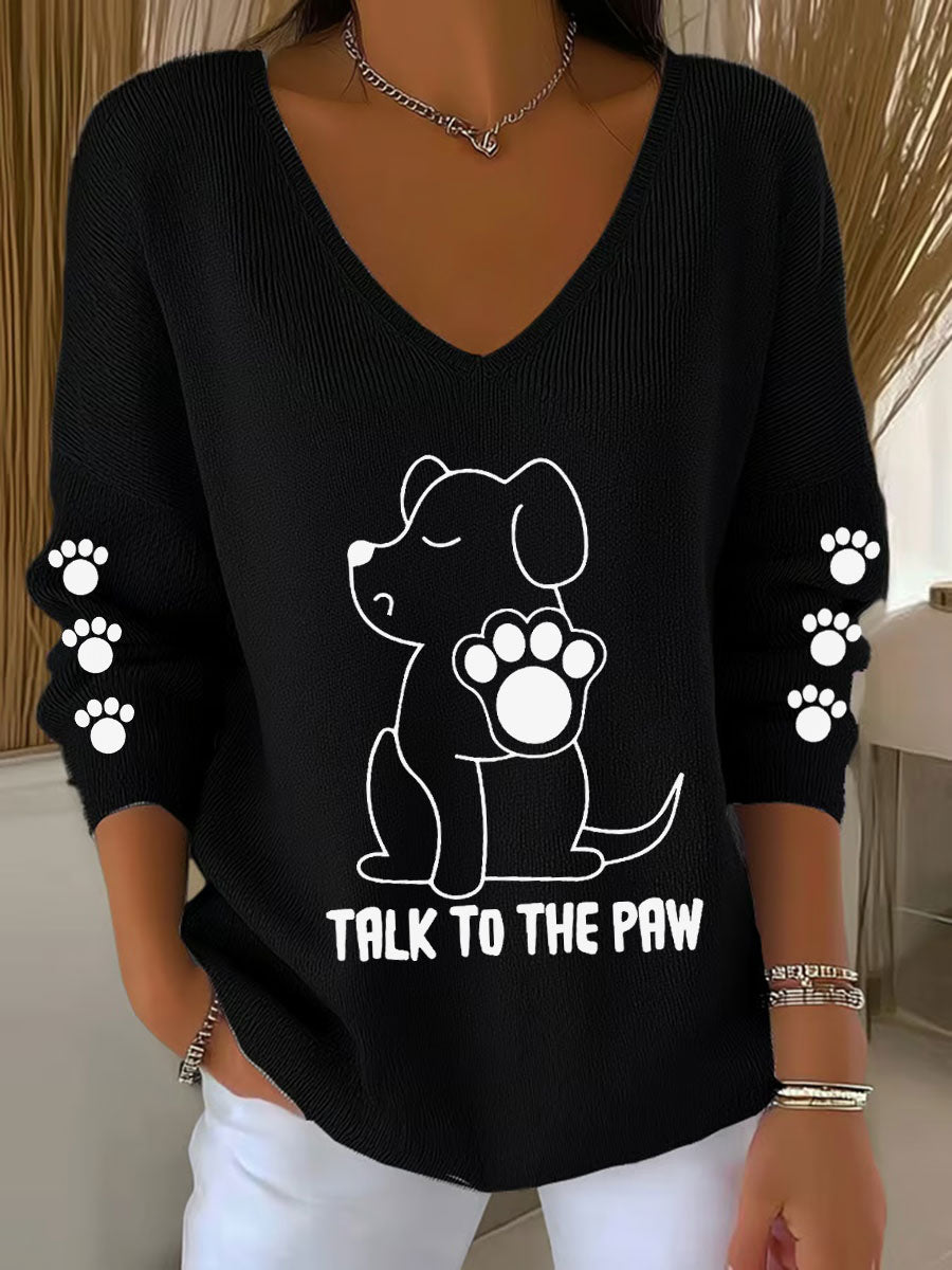 Women's Talk To The Paw Dog V-neck Tops gracestitchs