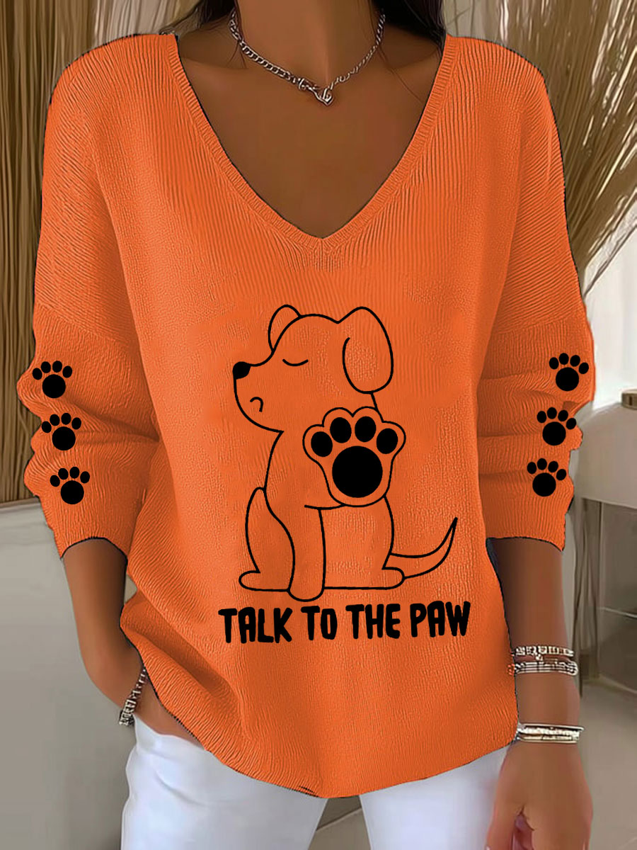 Women's Talk To The Paw Dog V-neck Tops gracestitchs