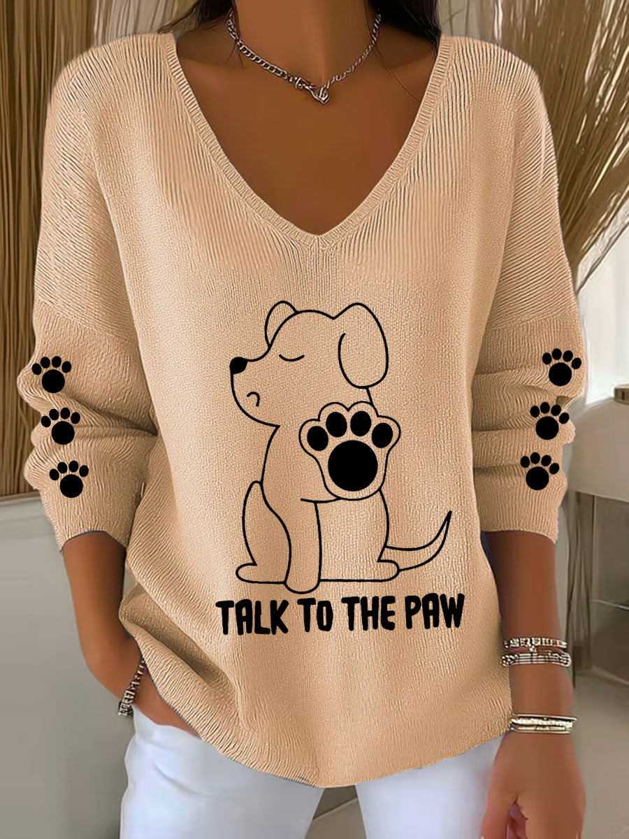 Women's Talk To The Paw Dog V-neck Tops gracestitchs