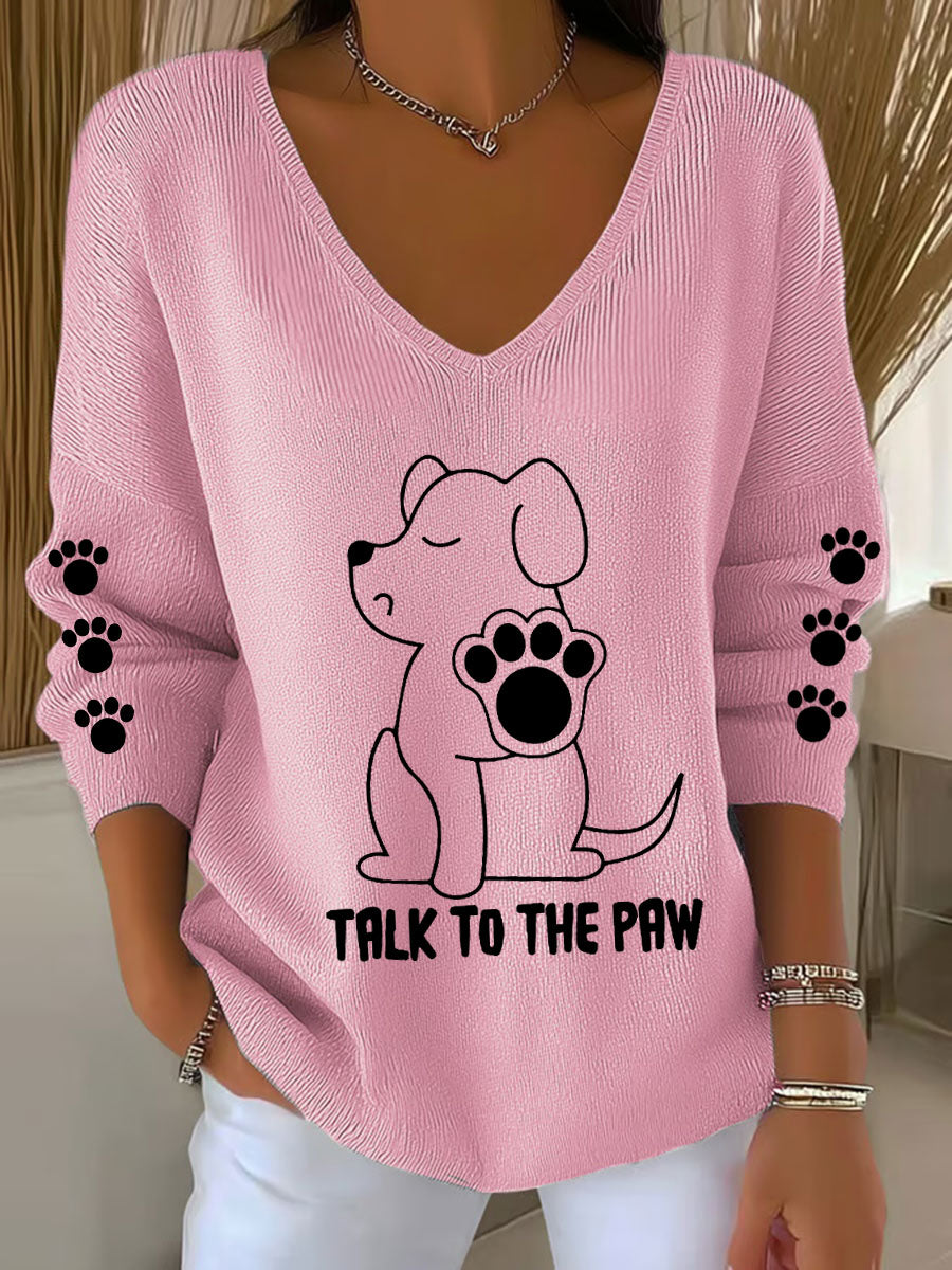 Women's Talk To The Paw Dog V-neck Tops gracestitchs