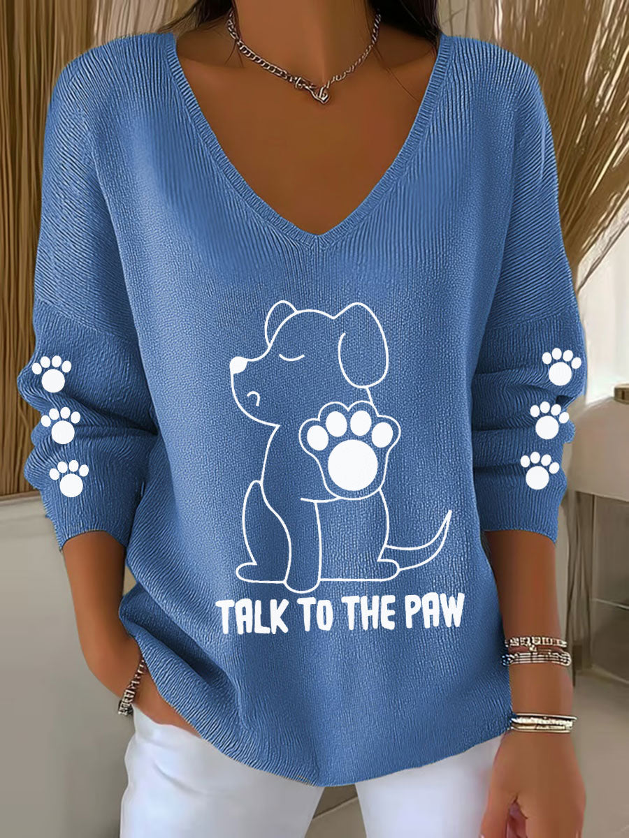 Women's Talk To The Paw Dog V-neck Tops gracestitchs