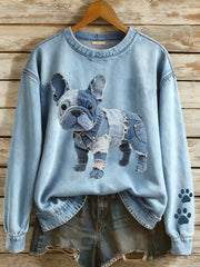 Women's Patchwork Art French Bulldog Pattern Sweatshirt gracestitchs