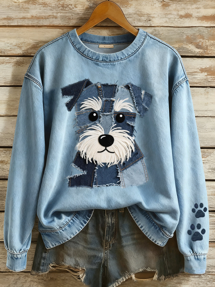 Women's Lovely Schnauzer Dog Patchwork Art Sweatshirt gracestitchs