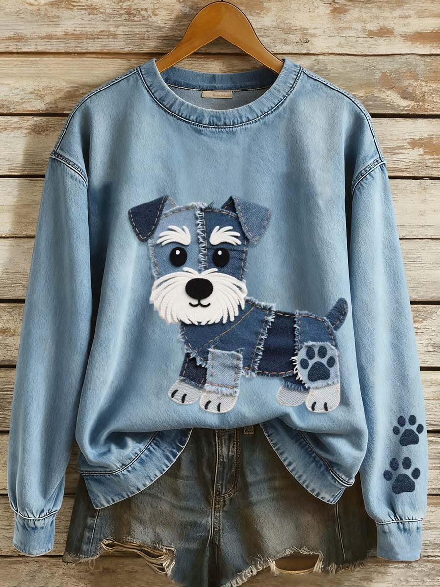 Women's Lovely Schnauzer Dog Patchwork Art Sweatshirt gracestitchs