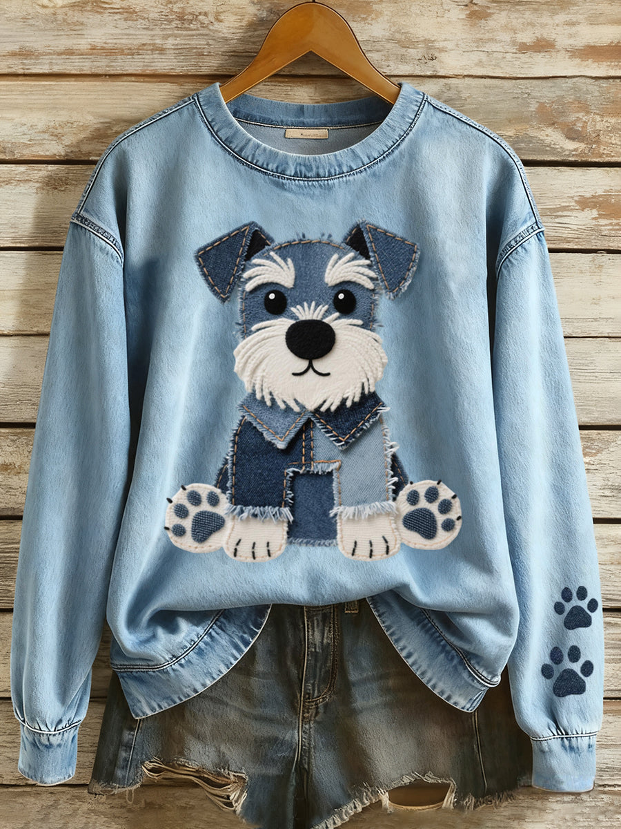 Women's Lovely Schnauzer Dog Patchwork Art Sweatshirt gracestitchs