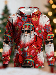Men's Retro Groovy Hippie Santa Print Casual Hoodie