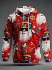 Men's Retro Groovy Hippie Santa Print Casual Hoodie