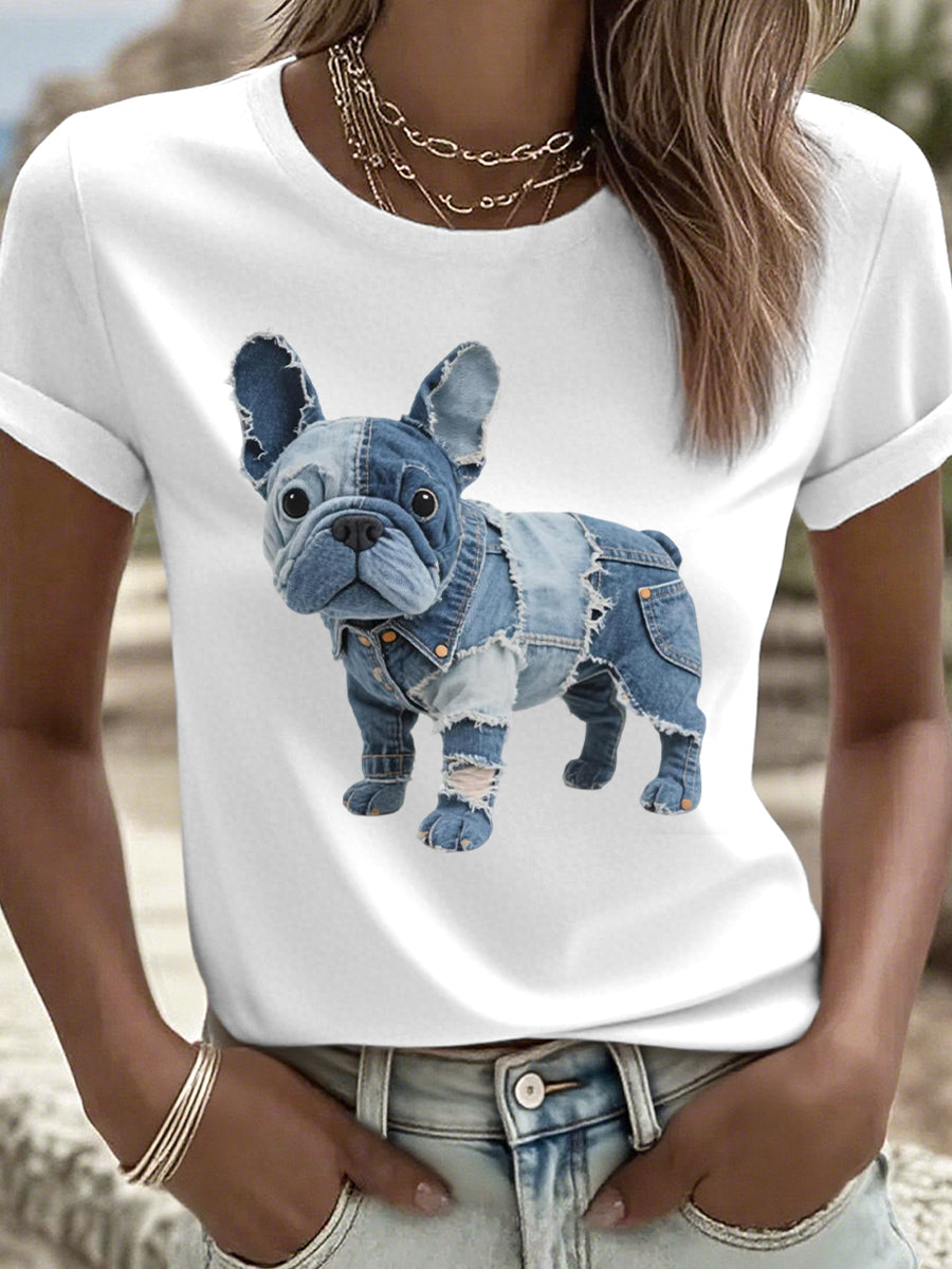 Women's Lovely French Bulldog Patchwork Art T-Shirt gracestitchs