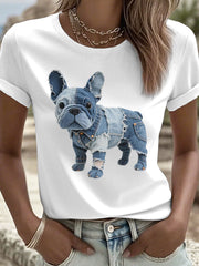 Women's Lovely French Bulldog Patchwork Art T-Shirt gracestitchs