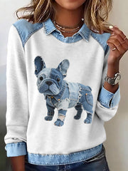 Women's French Bulldog Pattern Patchwork Art Sweatshirt gracestitchs