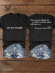 Women's Dear Person Behind Me, You Are Enough Mental Health Matters V-Neck Tee