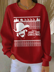 Women's Last Call Country Music Fan Print Ribbed Round-Neck Sweatshirt