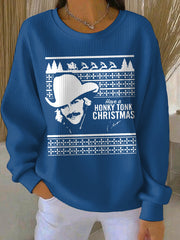 Women's Last Call Country Music Fan Print Ribbed Round-Neck Sweatshirt