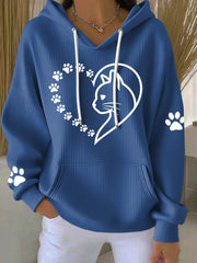 Women's Cute Cat Paws Heart Print Cat Lovers Casual Hoodie gracestitchs