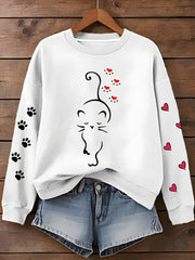 Women's Cute Cat Paw Hearts Print Cat Lovers Casual Sweatshirt gracestitchs