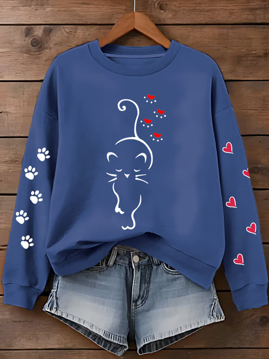 Women's Cute Cat Paw Hearts Print Cat Lovers Casual Sweatshirt gracestitchs