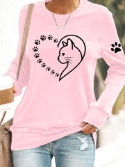 Women's Cute Cat Paws Heart Print Cat Lovers Casual Sweatshirt gracestitchs